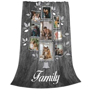 Custom Personalized Family Tree Blanket with Photos Collage Text, Customized Picture Throw Blankets for Adults Mom Dad Birthday(9 Photos,50"x60")