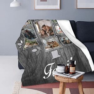 Custom Personalized Family Tree Blanket with Photos Collage Text, Customized Picture Throw Blankets for Adults Mom Dad Birthday(9 Photos,50"x60")