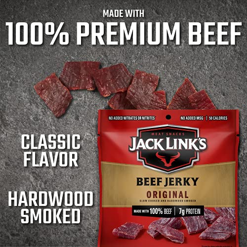 Jack Link's Beef Jerky, Original, Multipack Bags - Flavorful Meat Snack for Lunches, Ready to Eat - 7g of Protein, Made with Premium Beef, No Added MSG** - 0.625 oz (Pack of 20)