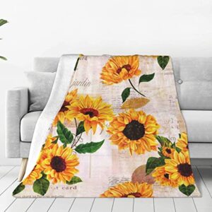 Vintage Grunge Yellow Sunflower Floral Throw Blankets Lightweight Plush Fuzzy Cozy Soft Bedding, Fleece Throw Blankets All Season for Sofa Couch Bed 50x60 inches