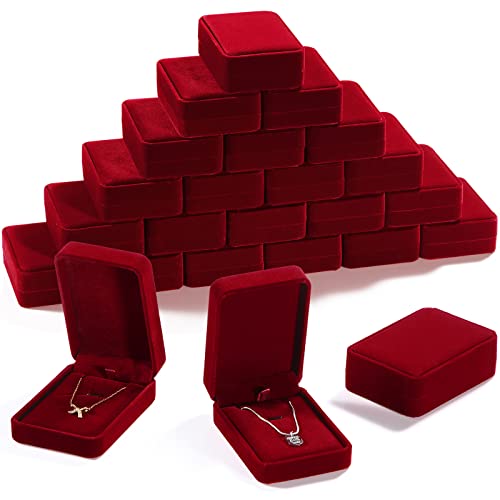 Inbagi 24 Pcs Necklace Pendant Box Velvet Jewelry Storage Display Case Ring Earring Pendant Jewelry Boxes Pearl Necklace Holder Gift Boxes for Christmas Wedding Engagement Birthday Anniversary(Red)