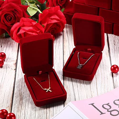 Inbagi 24 Pcs Necklace Pendant Box Velvet Jewelry Storage Display Case Ring Earring Pendant Jewelry Boxes Pearl Necklace Holder Gift Boxes for Christmas Wedding Engagement Birthday Anniversary(Red)