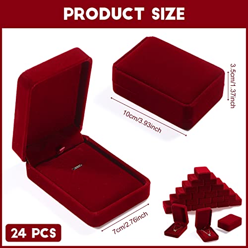 Inbagi 24 Pcs Necklace Pendant Box Velvet Jewelry Storage Display Case Ring Earring Pendant Jewelry Boxes Pearl Necklace Holder Gift Boxes for Christmas Wedding Engagement Birthday Anniversary(Red)