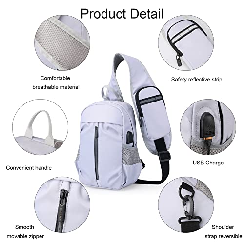 Peicees Men Crossbody Bag Sling Hiking Backpack for Men Women Water-Resistant Chest Shoulder Pack with USB Charging Port