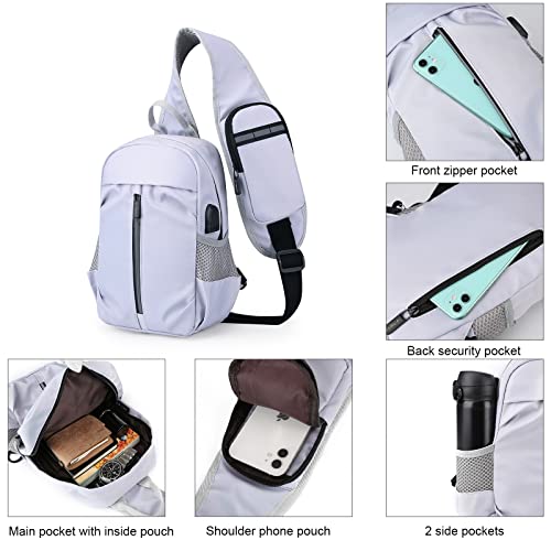Peicees Men Crossbody Bag Sling Hiking Backpack for Men Women Water-Resistant Chest Shoulder Pack with USB Charging Port