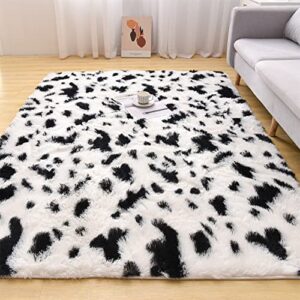 Aimuan Cute Cow Print Rug Fun Faux Cowhide Area Rug Animal Hide Carpet Fun Faux Cowhide Area Rug Nice for Nursery Decorating Kids Room (White-Black, 4x6)