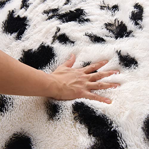 Aimuan Cute Cow Print Rug Fun Faux Cowhide Area Rug Animal Hide Carpet Fun Faux Cowhide Area Rug Nice for Nursery Decorating Kids Room (White-Black, 4x6)