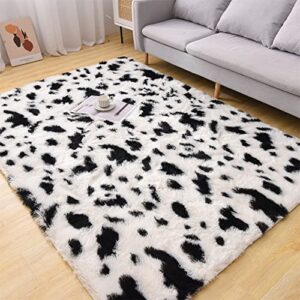 Aimuan Cute Cow Print Rug Fun Faux Cowhide Area Rug Animal Hide Carpet Fun Faux Cowhide Area Rug Nice for Nursery Decorating Kids Room (White-Black, 4x6)