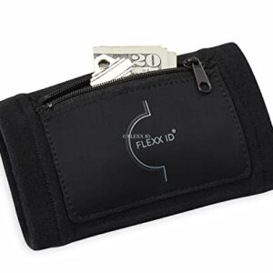 FLEXX ID TREKK Voyager RFID Blocking Water Resistant Wearable Wallet - Comfortable, Convenient & Secure Armband Wallet with Zipper Pocket (Black)