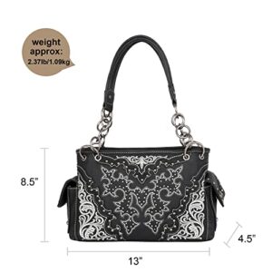Montana West Boot Scroll Embroidered Collection Satchel for Women Western Shoulder Handbag with Wallet Set MW1110G-8085BK+W
