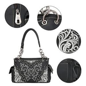 Montana West Boot Scroll Embroidered Collection Satchel for Women Western Shoulder Handbag with Wallet Set MW1110G-8085BK+W