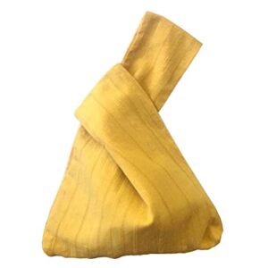 Japanese Style Knot Bag Women Wrist Bag Kimono Knot Pouch Tote, Yellow