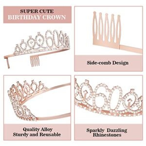 60th Birthday Decorations Women, Including 60th Birthday Crown/Tiara, Sash, Cake Topper and Candles, 60th Birthday Gifts for women