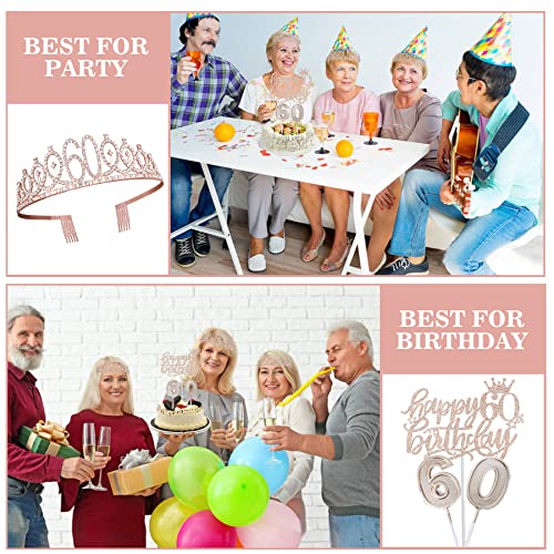 60th Birthday Decorations Women, Including 60th Birthday Crown/Tiara, Sash, Cake Topper and Candles, 60th Birthday Gifts for women