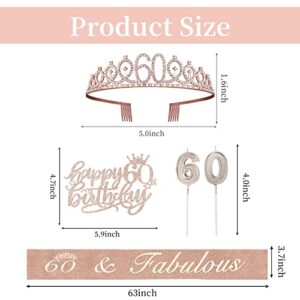 60th Birthday Decorations Women, Including 60th Birthday Crown/Tiara, Sash, Cake Topper and Candles, 60th Birthday Gifts for women