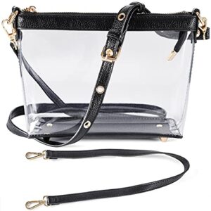 y&r direct 3-in-1 clear zipper crossbody bag transparent purse clutch with leather trim women gift cute for stadium festivals concert
