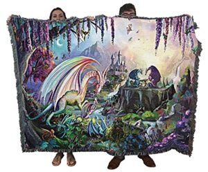 pure country weavers dragon valley blanket by rose khan – gift fantasy tapestry throw woven from cotton – made in the usa (72×54)