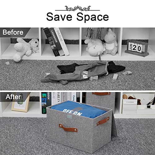 Storage Bins with Lids 3 Pack,WLFRHD Fabric Storage Baskets for Shelves,Collapsible Storage Boxes with Lids Decorative Fabric Storage Bins 15"x10"x10",Closet Storage Organizer Containers for Home Bedroom Nursery Toy,Grey