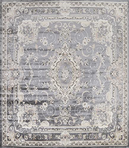 Grey Floral Transitional Turkish Area Rug Oriental Carpet 10x10 Square