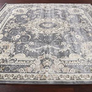 Grey Floral Transitional Turkish Area Rug Oriental Carpet 10x10 Square