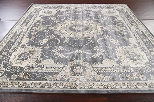 Grey Floral Transitional Turkish Area Rug Oriental Carpet 10x10 Square