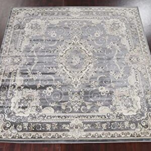 Grey Floral Transitional Turkish Area Rug Oriental Carpet 10x10 Square