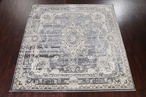 Grey Floral Transitional Turkish Area Rug Oriental Carpet 10x10 Square