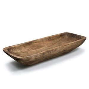 wooden dough bowl vintage oblong natural root hand carved bowl for home decor, rustic farmhouse dough bowl, dining room table centerpiece potpourri decor display bowl 18.5″l x 7.1″wx3.15″h