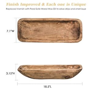 Wooden Dough Bowl Vintage Oblong Natural Root Hand Carved Bowl For Home Decor, Rustic Farmhouse Dough Bowl, Dining Room Table Centerpiece Potpourri Decor Display Bowl 18.5"L x 7.1"Wx3.15"H