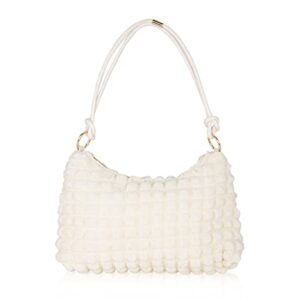 tanjur soft cloth bag shoulder cloud bag large clutch shoulder tote handbag with zipper closure for women (white)