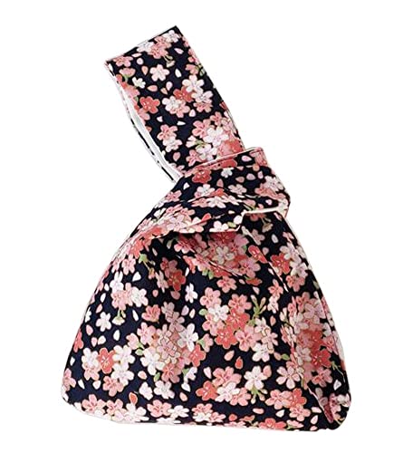 Japanese Style Knot Bag Women Wrist Bag Kimono Knot Pouch Tote, Blossom-8