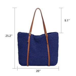 QTKJ Hand-woven Soft Large Straw Shoulder Bag with Boho Straw Handle Tote Retro Summer Beach Bag Rattan Handbag