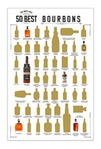 bourbon scratch off poster – top 50 bourbons bucket list banner. home decoration wall sign. birthday gift ideas for her or him. man cave, bar & pub art supplies 11×17 in best 50 bourbons sign.