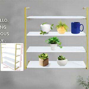 GDAE10 Modern Wall Mounted Shelf Gold Metal Wall Shelf with Wooden Board Floating Storage Rack Wall Mounted Bookshelf Suitable for Living Room Study Bedroom (36 Inch 4 Layer)