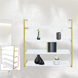 GDAE10 Modern Wall Mounted Shelf Gold Metal Wall Shelf with Wooden Board Floating Storage Rack Wall Mounted Bookshelf Suitable for Living Room Study Bedroom (36 Inch 4 Layer)