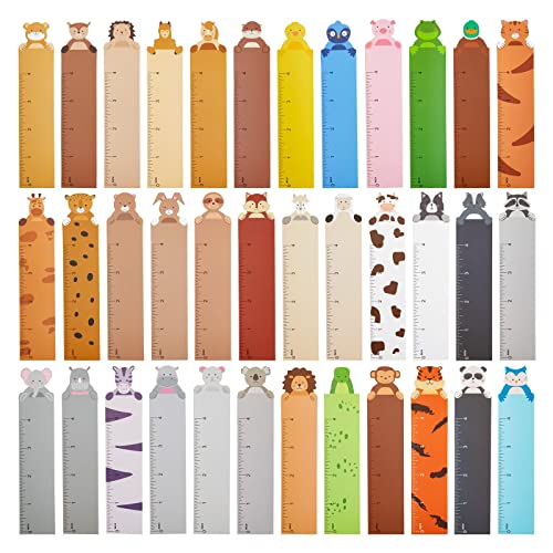 144 Piece Cute Jungle Animal Bookmarks Bulk for Kids with 4 Inch Ruler (36 Designs, 1.25 x 6 in)