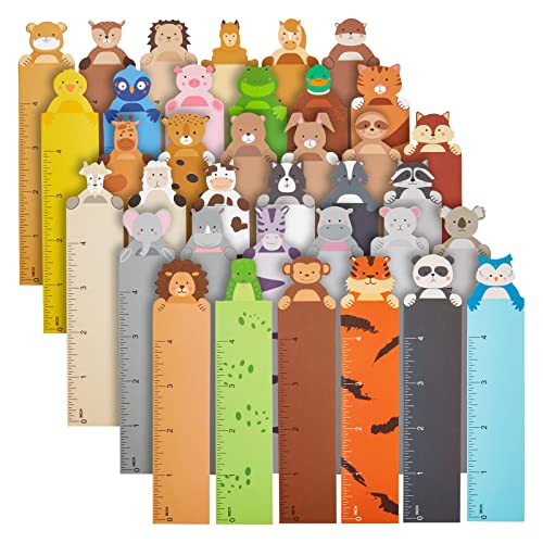 144 Piece Cute Jungle Animal Bookmarks Bulk for Kids with 4 Inch Ruler (36 Designs, 1.25 x 6 in)