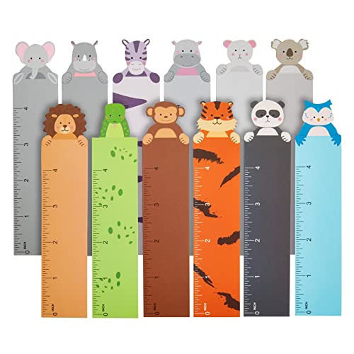 144 Piece Cute Jungle Animal Bookmarks Bulk for Kids with 4 Inch Ruler (36 Designs, 1.25 x 6 in)