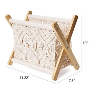 Mkono Macrame Magazine Rack and Macrame Laundry Basket Nursery Storage Bin Organizer Boho Decor for Bedroom Livingroom Dorm