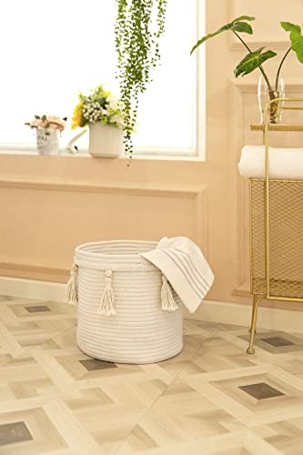 Mkono Macrame Magazine Rack and Macrame Laundry Basket Nursery Storage Bin Organizer Boho Decor for Bedroom Livingroom Dorm