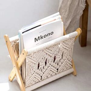 Mkono Macrame Magazine Rack and Macrame Laundry Basket Nursery Storage Bin Organizer Boho Decor for Bedroom Livingroom Dorm