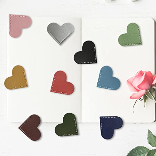 10 Pcs Leather Heart Bookmark Page Heart Corner Book Handmade Marks Reading Book Marke Cute Bookmarks for Bookworm Book Lover