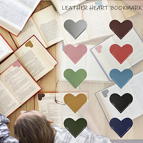 10 Pcs Leather Heart Bookmark Page Heart Corner Book Handmade Marks Reading Book Marke Cute Bookmarks for Bookworm Book Lover