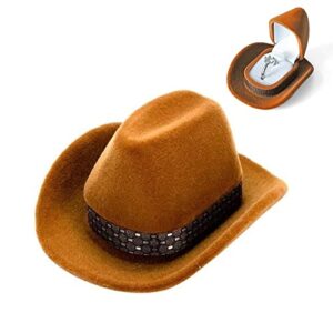 muchly creative cowboy hat jewelry box | premium fashion velvet ring box | western cowboy hat jewelry box | vintage ring box for wedding ceremony, engagement(brown)