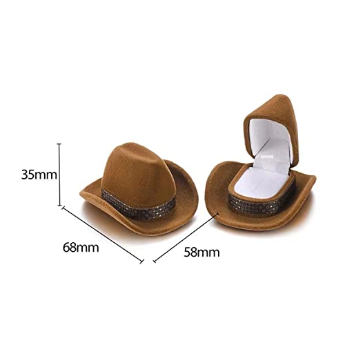 muchly Creative Cowboy Hat Jewelry Box | Premium Fashion Velvet Ring Box | Western Cowboy Hat Jewelry Box | Vintage ring box for wedding ceremony, Engagement(Brown)