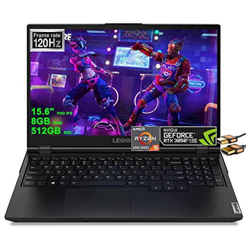 Lenovo Legion 5 15 Gaming Laptop 15.6" FHD IPS 120Hz (Anti-Glare, FreeSync) AMD Hexa-Core Ryzen 5 5600H (Beats i5-11300H) 8GB RAM 512GB SSD GeForce RTX 3050 Ti 4GB USB-C Backlit Win11 + HDMI Cable