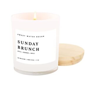 sweet water decor sunday brunch candle | apple, bourbon, vanilla & maple, breakfast scented soy wax candle for home | 11oz white jar, 50+ hour burn time, made in the usa