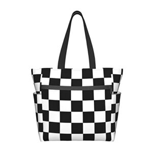 suzpngi black white check casual tote bag multi-functional shoulder bag for gym work travel shopping