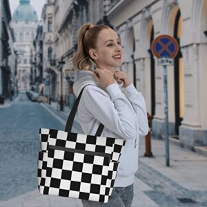 suzpngi black white check Casual Tote Bag Multi-functional Shoulder Bag for Gym Work Travel Shopping
