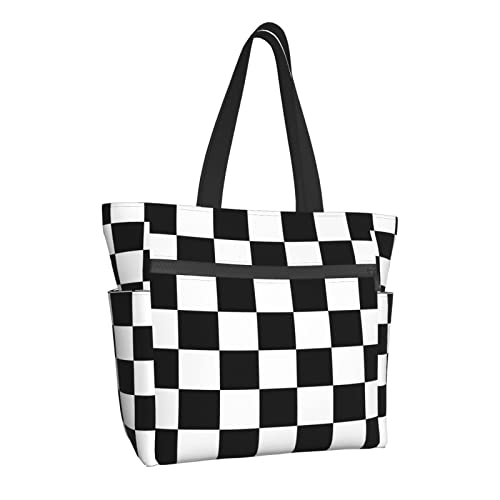 suzpngi black white check Casual Tote Bag Multi-functional Shoulder Bag for Gym Work Travel Shopping
